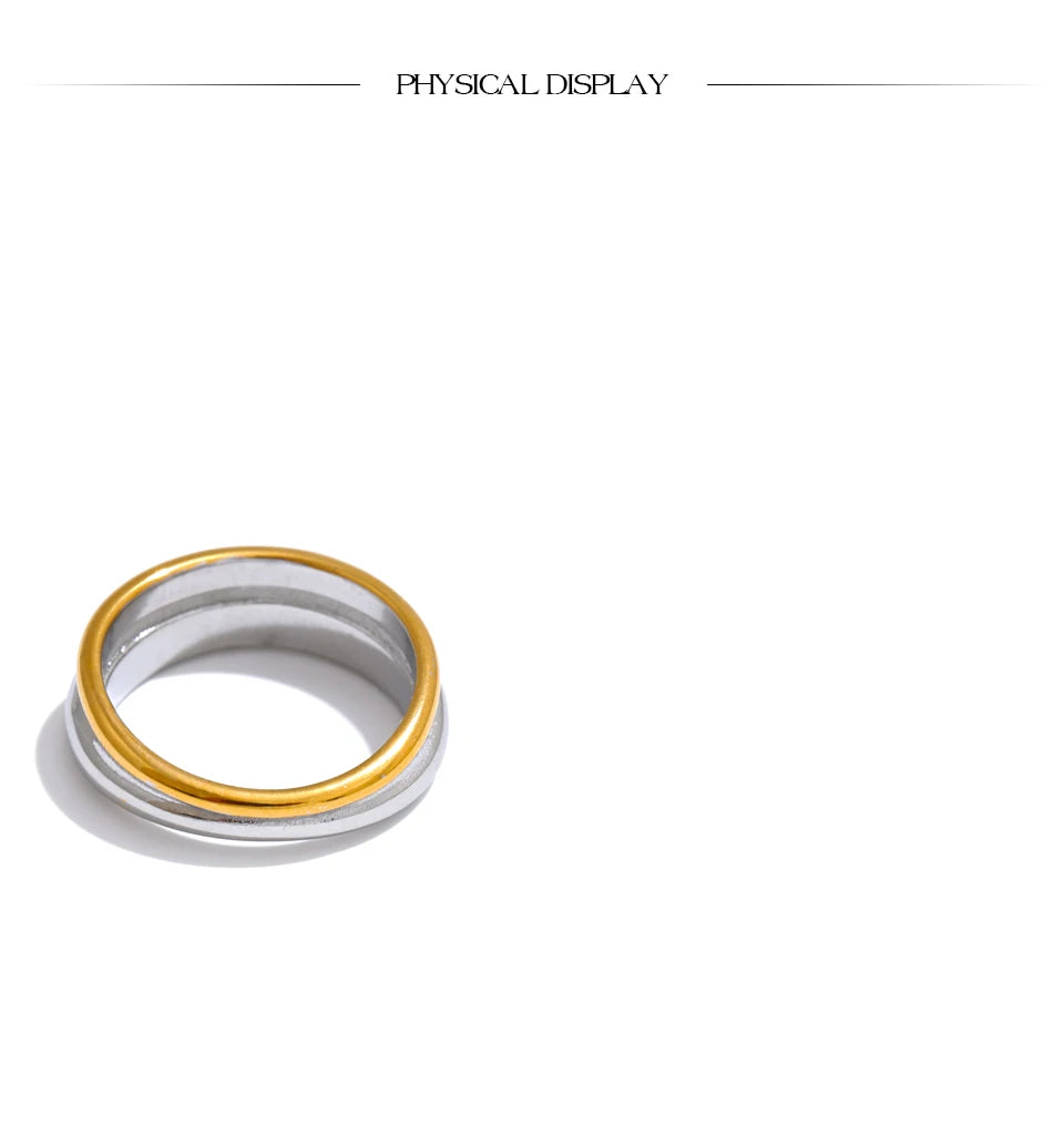 Yhpup 6789# Statement Stainless Steel Metal Double Color Geometric Casting Ring for Women Water Resistant Trendy Jewelry Gift