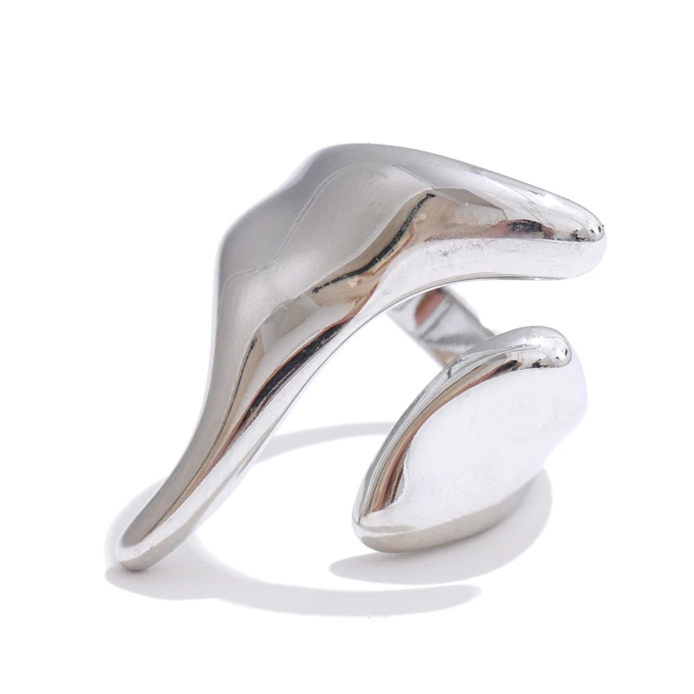 Yhpup New Casting PVD Plated Stainless Steel Metal Geometric Adjustable Creative Ring Women Daily Fashion Jewelry Accessories