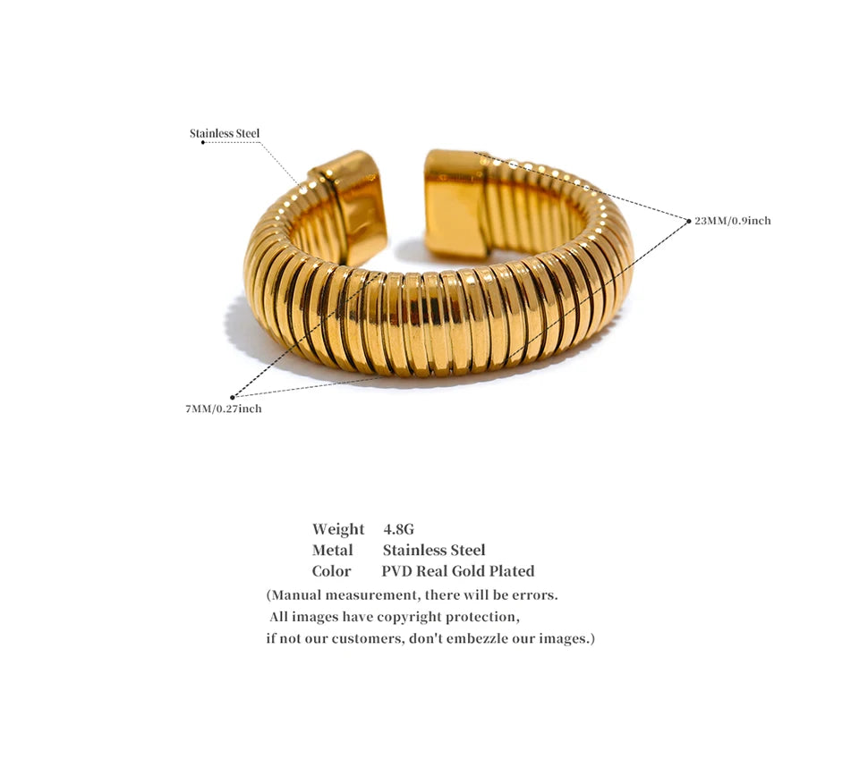 Yhpup Fashion Stainless Steel Round Elastic Open Ring Minimalist 18K PVD Plated Metal Classic Texture Jewelry Anillo Bijoux