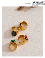 Yhpup PVD Plated Stone Stainless Steel Gold Color Wide Ring Summer Trendy Fashion Jewelry Accessories Bijoux