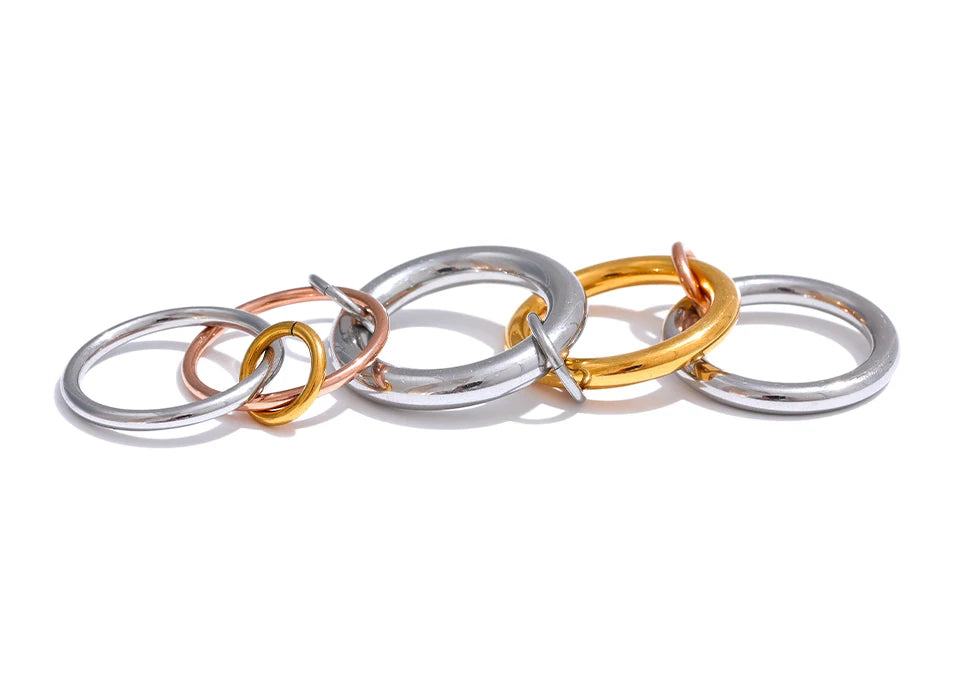 Yhpup Stainless Steel 3 Colors 5 Links Stacked Rings PVD Real Gold Plated Jewelry for Women