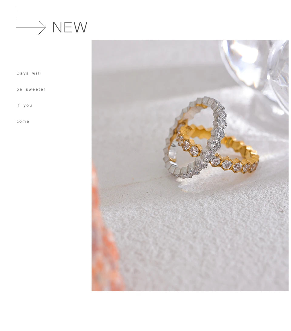 Yhpup Exquisite White Cubic Zirconia Bling Stainless Steel Classic Thin Chic Ring Luxury Engagement Wedding Fashion Jewelry Gift