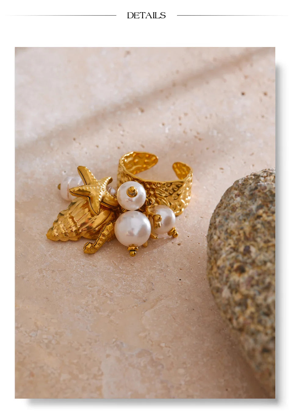 Yhpup Exclusive Design Strawberry Cherry Chilli Shell Resin Drop Open Adjustable Ring 18K Golden Stainless Steel Charm Jewelry
