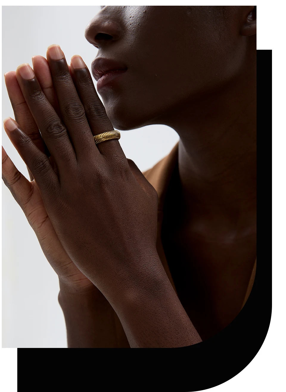 Yhpup Fashion Stainless Steel Round Elastic Open Ring Minimalist 18K PVD Plated Metal Classic Texture Jewelry Anillo Bijoux