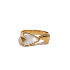 Yhpup Shell Acrylic Heart Stainless Steel Stylish Ring for Women Charms Metal Texture Waterproof Golden Jewelry Gala Gift