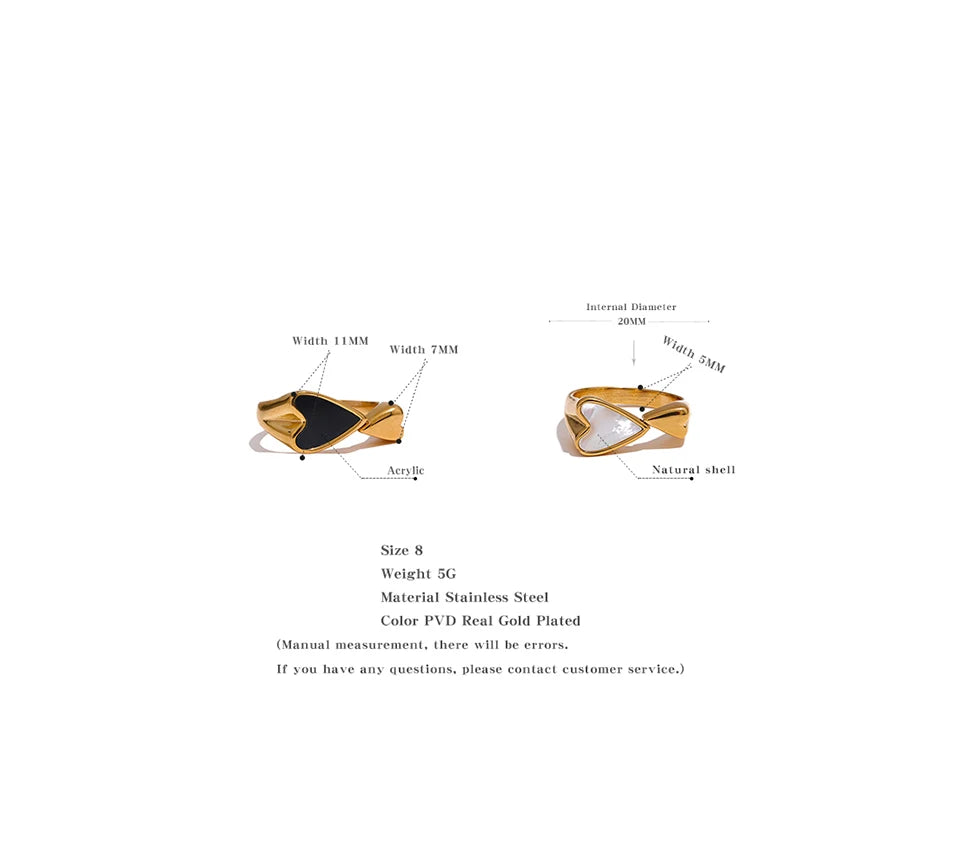 Yhpup Shell Acrylic Heart Stainless Steel Stylish Ring for Women Charms Metal Texture Waterproof Golden Jewelry Gala Gift