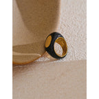 Yhpup 6789# Stainless Steel Black Enamel Geometric 316L Unique Ring Minimalist Texture Waterproof Finger Unusual Jewelry New