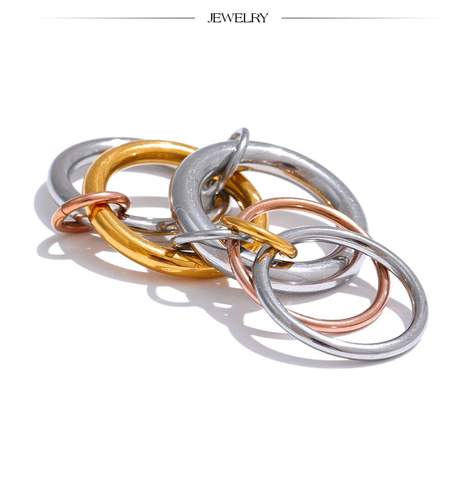 Yhpup Stainless Steel 3 Colors 5 Links Stacked Rings PVD Real Gold Plated Jewelry for Women
