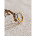 Yhpup 6789# Statement Stainless Steel Metal Double Color Geometric Casting Ring for Women Water Resistant Trendy Jewelry Gift