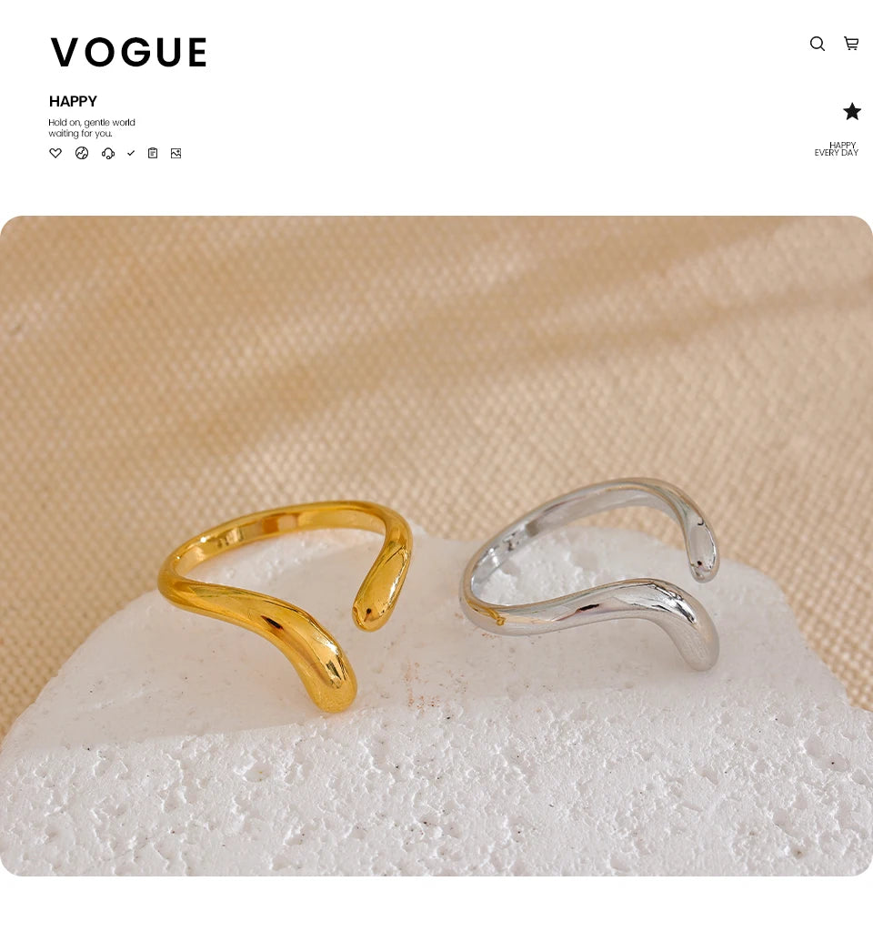Yhpup Minimalist New Style Stainless Steel Open Chic Adjustable Ring Fashion Thin Finger Korean High Quality Jewelry 18K Golden