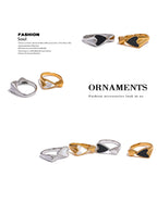 Yhpup Shell Acrylic Heart Stainless Steel Stylish Ring for Women Charms Metal Texture Waterproof Golden Jewelry Gala Gift