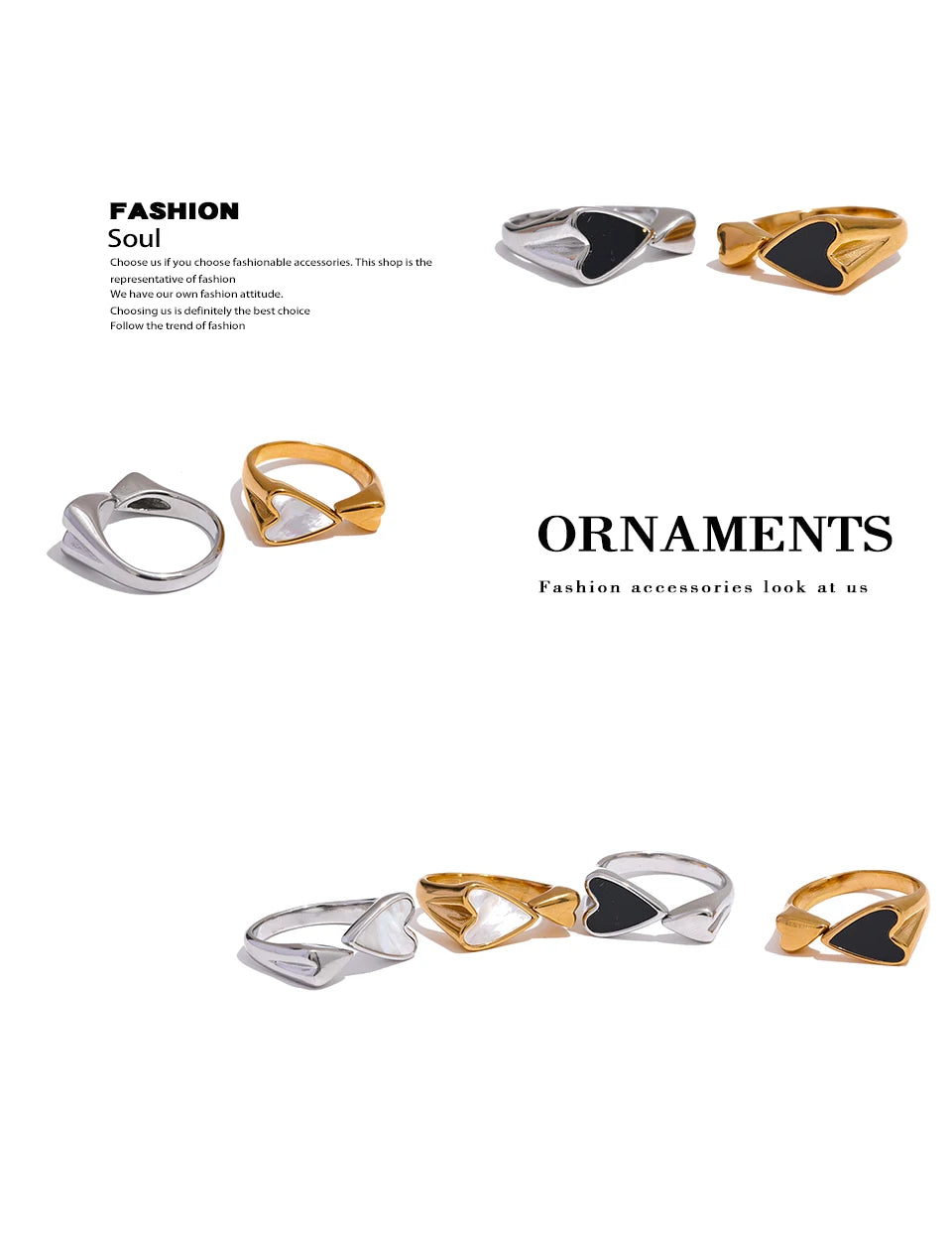 Yhpup Shell Acrylic Heart Stainless Steel Stylish Ring for Women Charms Metal Texture Waterproof Golden Jewelry Gala Gift