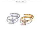 Yhpup Exquisite Stainless Steel Bling Cubic Zirconia Flower Adjustable Ring for Women Fashion Shiny Finger Jewelry New
