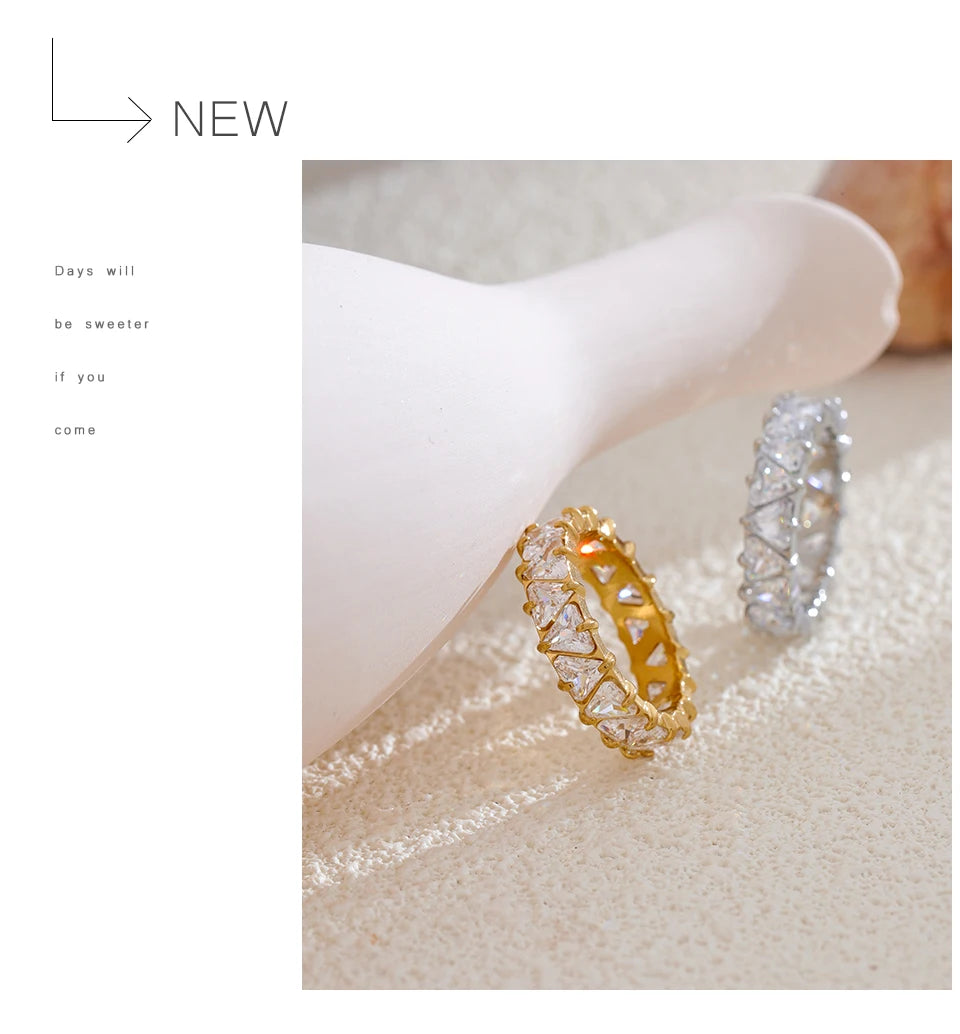 Yhpup Stainless Steel Delicate Bling Heart Cubic Zirconia Fashion Shiny Ring for Women High Quality Temperament Premium Jewelry