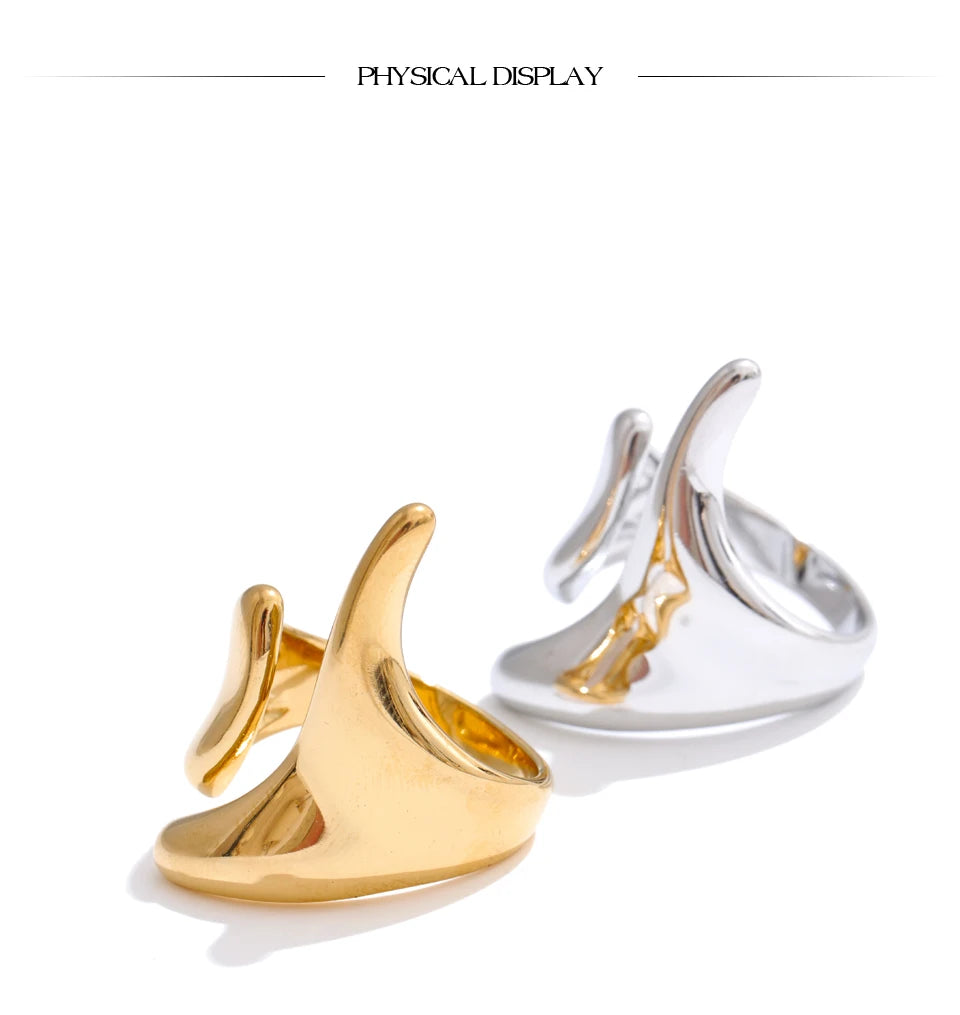 Yhpup New Casting PVD Plated Stainless Steel Metal Geometric Adjustable Creative Ring Women Daily Fashion Jewelry Accessories