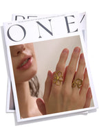 Yhpup Trendy Stainless Steel Metal Flower Adjustable Fashion Finger Ring Rust Proof Attractive Daily Jewelry Accessories Gift