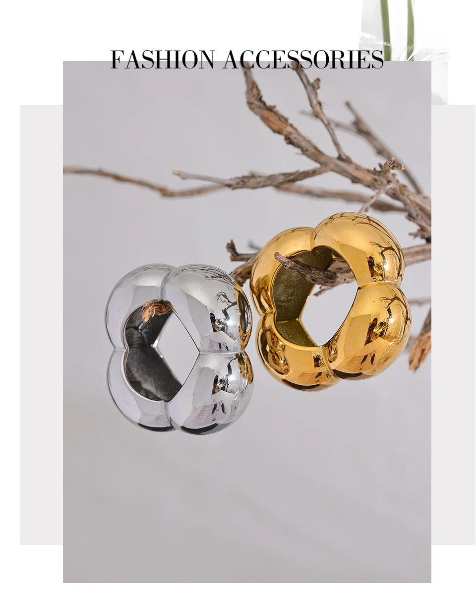 Yhpup 316l Stainless Steel Flower Hollow Big Fashion Statement Ring Waterproof Texture Jewelry Attractive Women Bijoux Gift