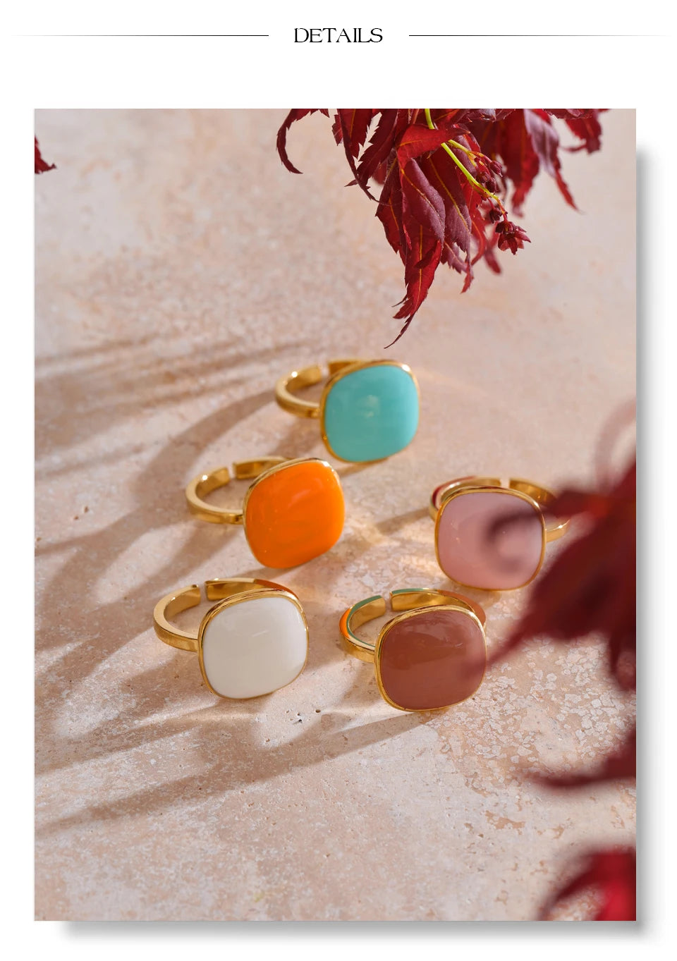 Yhpup Arrivals Candy Sweet Square Adjustable Ring 18K Golden PVD Plated Stainless Steel Summer Popular Charm Jewelry Gift