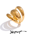 Yhpup Arrivals Glossy Stainless Steel Layered Hollow Open Ring for Women Distinctive Geometric Attractive Jewelry