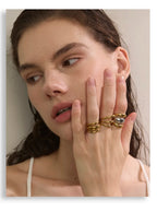 Yhpup Arrivals Glossy Stainless Steel Layered Hollow Open Ring for Women Distinctive Geometric Attractive Jewelry