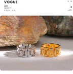 Yhpup New Waterproof Stainless Steel Chain Finger Ring Personalized Metal Texture Rust Proof Charm Fashion Jewelry for Women