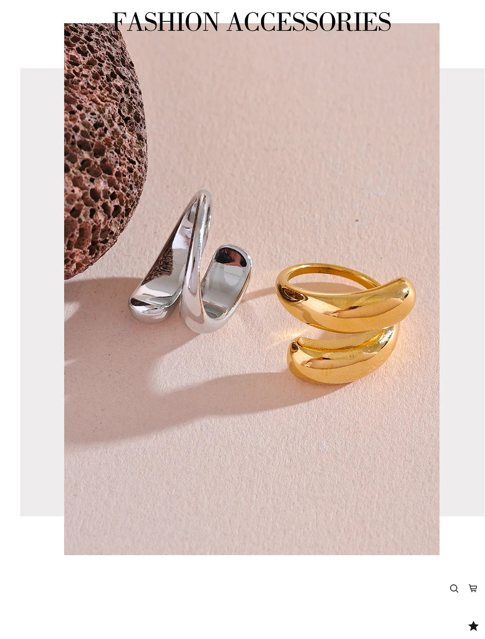Yhpup Chic Unique Stainless Steel Unusual Ring Water Resistant 18K PVD Plated Simple Sleek Metal Fashion Jewelry Bijoux Gift