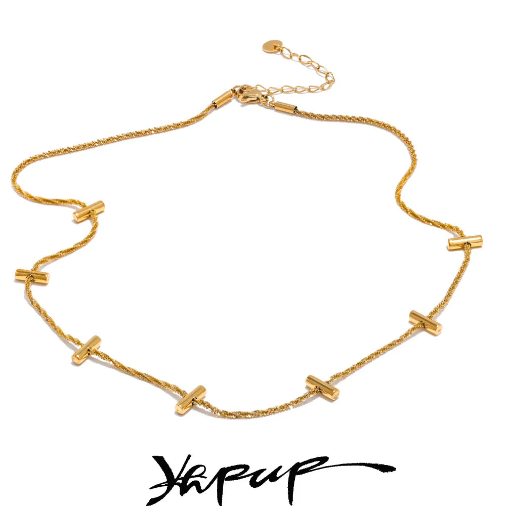 Yhpup Stainless Steel New Style Chain Necklace Exquisite Gold & Platinum Plated for Women Tarnish Resistant Stylish Jewelry