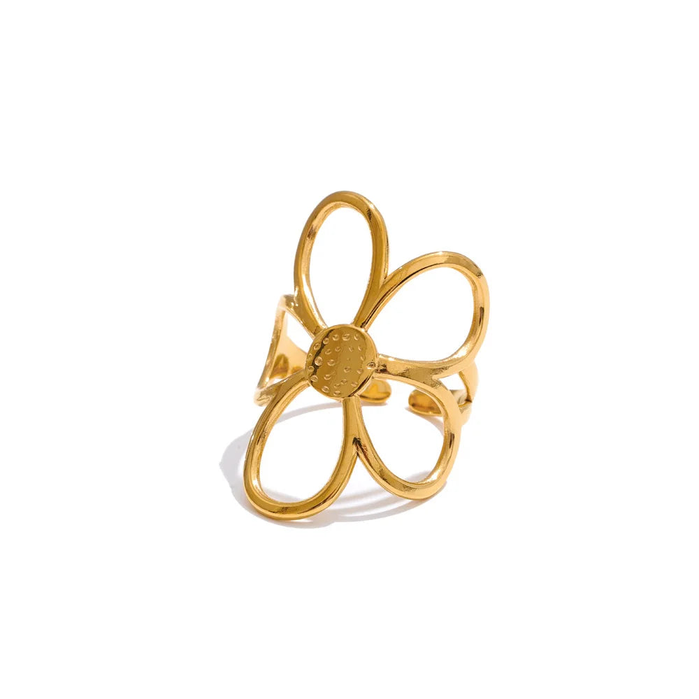 Yhpup Trendy Stainless Steel Metal Flower Adjustable Fashion Finger Ring Rust Proof Attractive Daily Jewelry Accessories Gift
