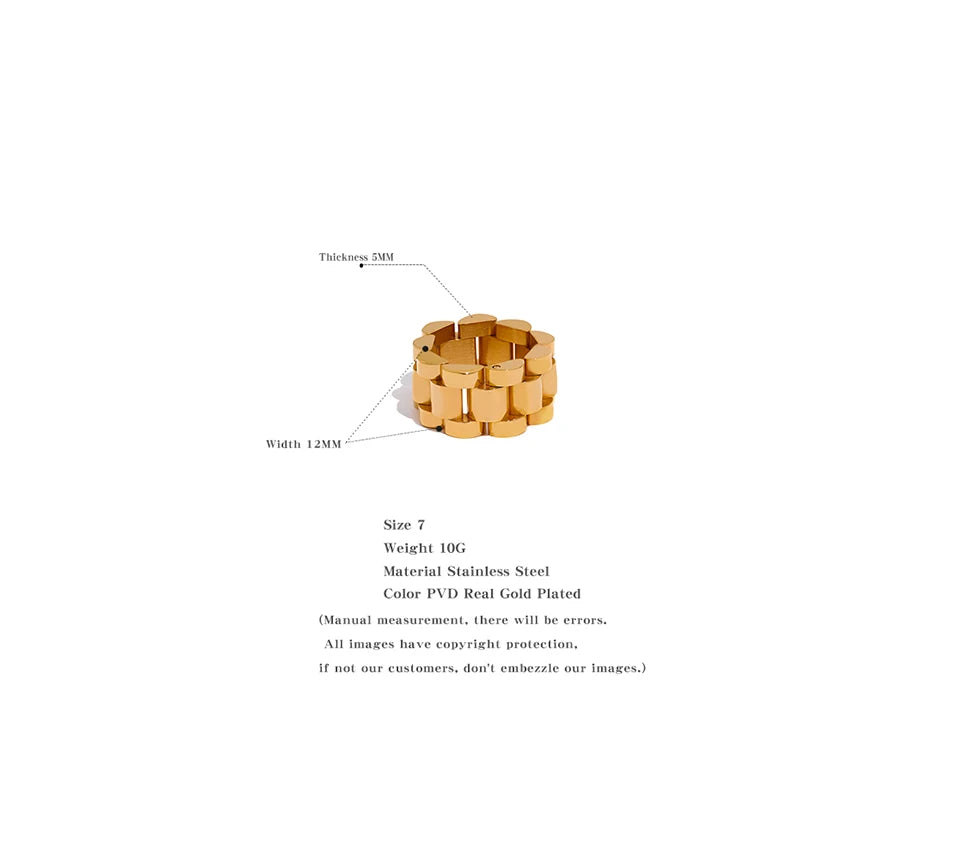 Yhpup New Waterproof Stainless Steel Chain Finger Ring Personalized Metal Texture Rust Proof Charm Fashion Jewelry for Women
