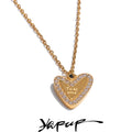 Yhpup Exquisite Stainless Steel Zircon Heart Love “Tu es aime” Wish Lucky Happily Pendant Necklace Women Fashion Jewelry Gift