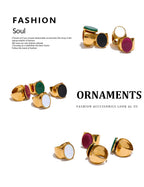 Yhpup PVD Plated Stone Stainless Steel Gold Color Wide Ring Summer Trendy Fashion Jewelry Accessories Bijoux
