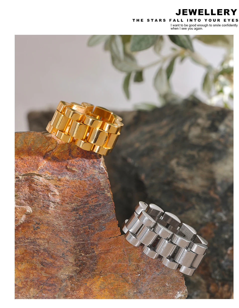 Yhpup New Waterproof Stainless Steel Chain Finger Ring Personalized Metal Texture Rust Proof Charm Fashion Jewelry for Women