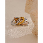 Yhpup Stainless Steel 3 Colors 5 Links Stacked Rings PVD Real Gold Plated Jewelry for Women