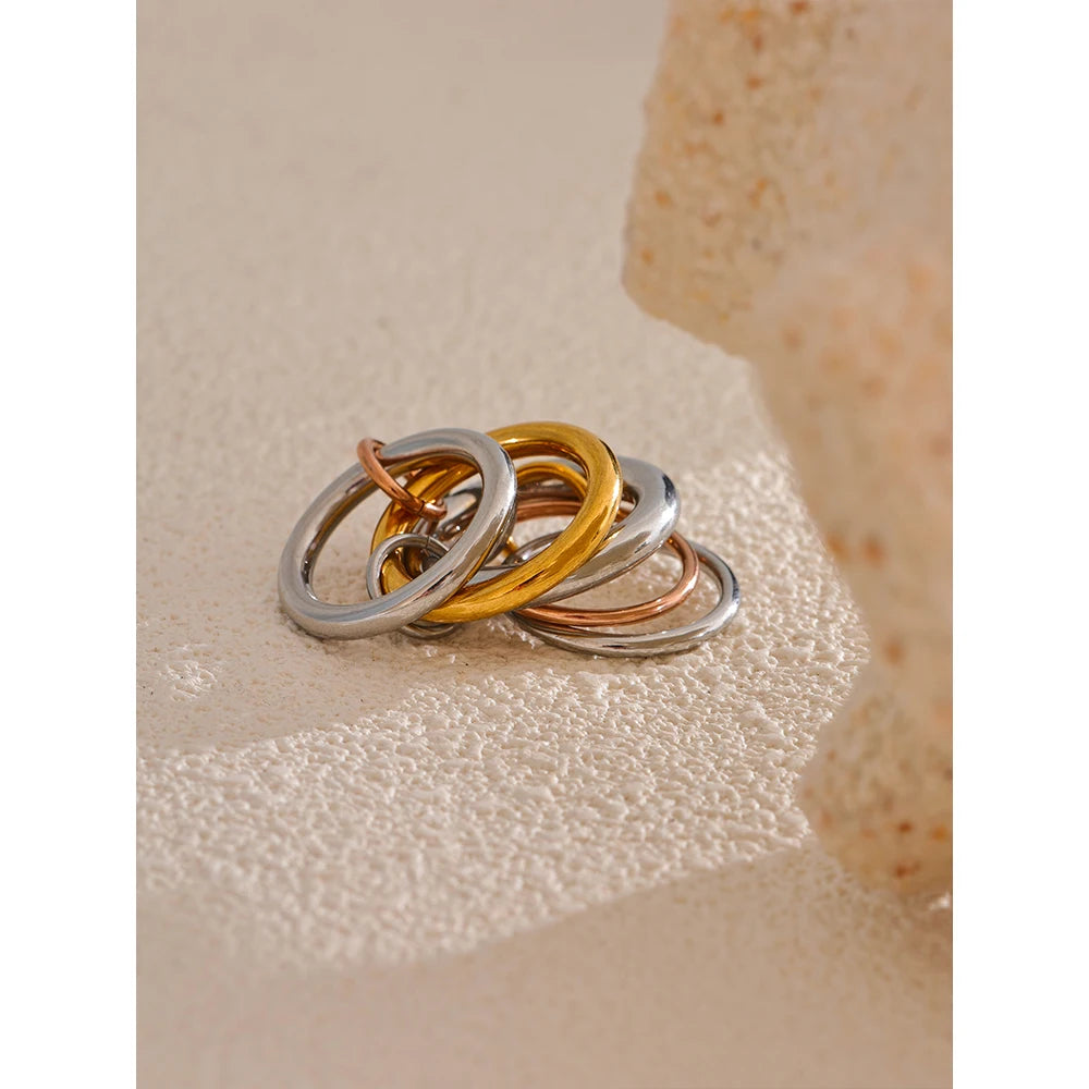 Yhpup Stainless Steel 3 Colors 5 Links Stacked Rings PVD Real Gold Plated Jewelry for Women