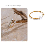 Yhpup Trendy Stainless Steel Natural Pearl Thin Finger Ring for Women Summer Versatile Daily Jewelry Accessories Gift
