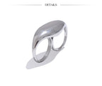 Yhpup Stainless Steel Metal Double Finger Geometric Ring Personality Rust Proof Attractive Big Exaggerated Jewelry Gift