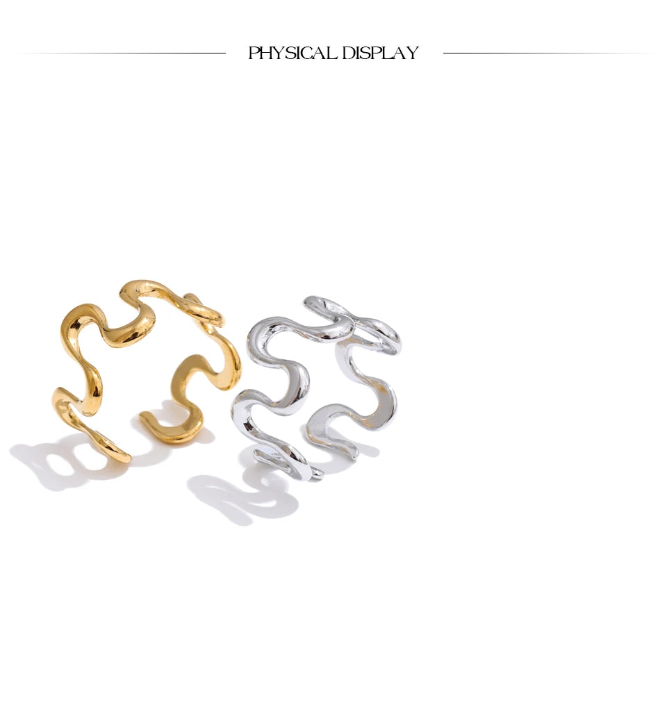 Yhpup Minimalist Stainless Steel Metal Irregular Open Adjustable Ring for Women Rust Proof Distinctive Jewelry 2025