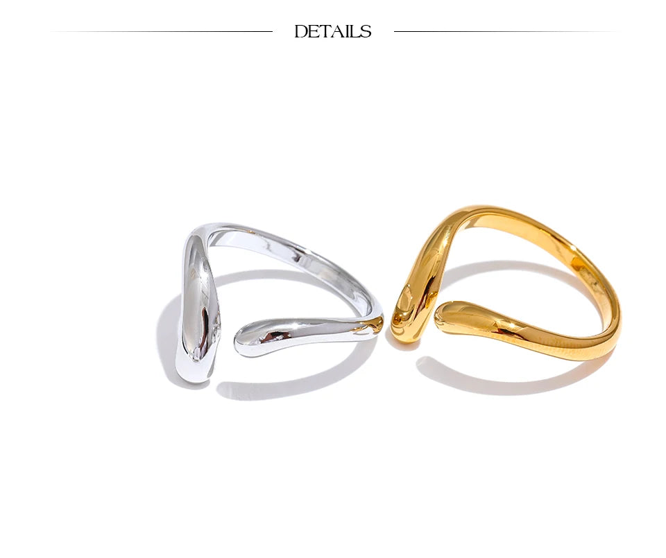 Yhpup Minimalist New Style Stainless Steel Open Chic Adjustable Ring Fashion Thin Finger Korean High Quality Jewelry 18K Golden