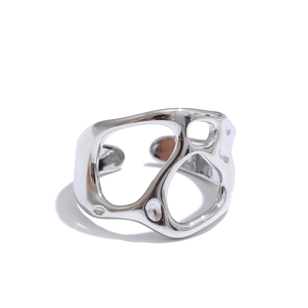 Yhpup Novelties Adjustable Stainless Steel Geometric Hollow Fashion Unusual Open Ring Popular Versatile Daily Trendy Jewelry