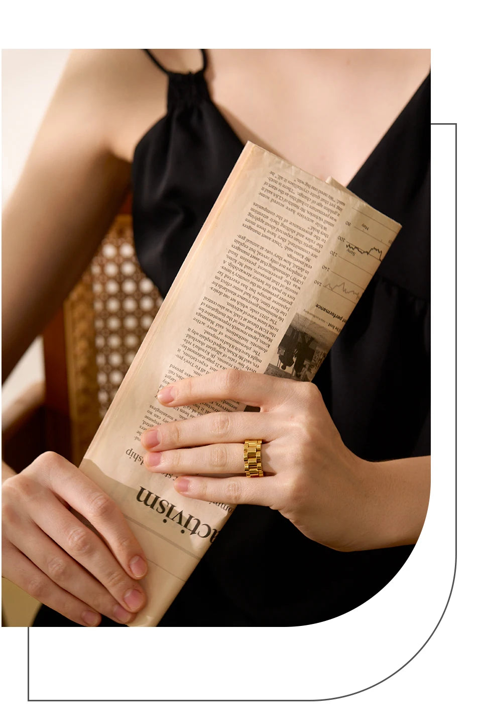 Yhpup New Waterproof Stainless Steel Chain Finger Ring Personalized Metal Texture Rust Proof Charm Fashion Jewelry for Women