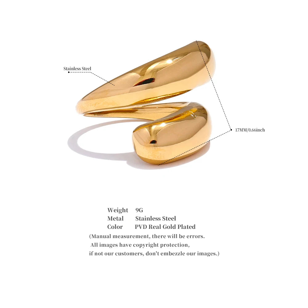 Yhpup Chic Unique Stainless Steel Unusual Ring Water Resistant 18K PVD Plated Simple Sleek Metal Fashion Jewelry Bijoux Gift