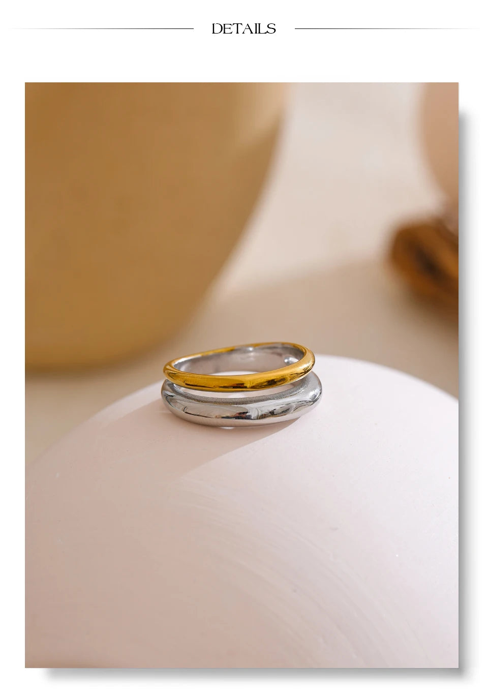 Yhpup 6789# Statement Stainless Steel Metal Double Color Geometric Casting Ring for Women Water Resistant Trendy Jewelry Gift