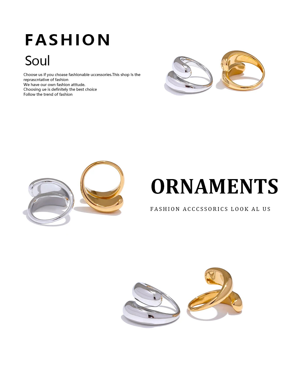 Yhpup Chic Unique Stainless Steel Unusual Ring Water Resistant 18K PVD Plated Simple Sleek Metal Fashion Jewelry Bijoux Gift
