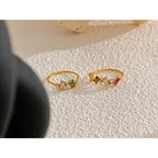 Yhpup Chic Bling Colorful Cubic Zirconia Thin Fashion Ring Waterproof Stainless Steel Trendy Exquisite Finger CZ Jewelry