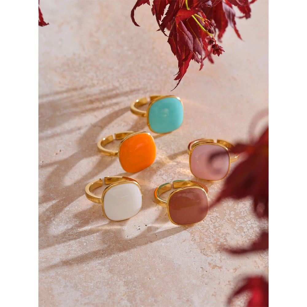 Yhpup Arrivals Candy Sweet Square Adjustable Ring 18K Golden PVD Plated Stainless Steel Summer Popular Charm Jewelry Gift