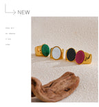 Yhpup PVD Plated Stone Stainless Steel Gold Color Wide Ring Summer Trendy Fashion Jewelry Accessories Bijoux