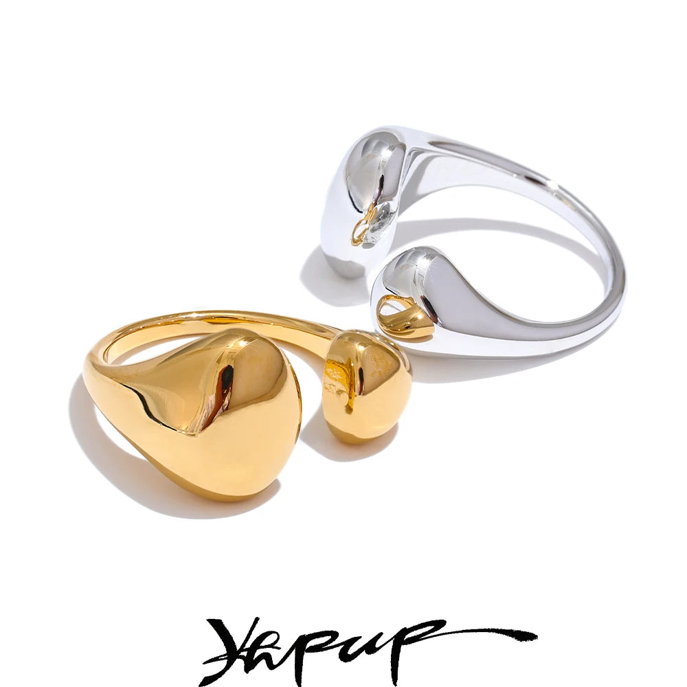 Yhpup Stainless Steel High Quality Minimalist Daily Smooth Fashion Open Adjustable Ring Waterproof Electroplated Cast Jewelry
