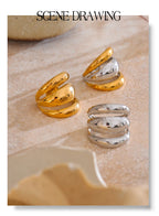 Yhpup Arrivals Glossy Stainless Steel Layered Hollow Open Ring for Women Distinctive Geometric Attractive Jewelry