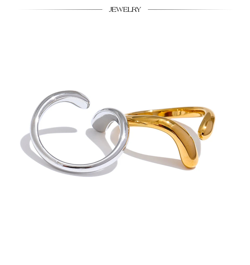 Yhpup Minimalist New Style Stainless Steel Open Chic Adjustable Ring Fashion Thin Finger Korean High Quality Jewelry 18K Golden