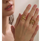 Yhpup Trendy Stainless Steel Metal Flower Adjustable Fashion Finger Ring Rust Proof Attractive Daily Jewelry Accessories Gift